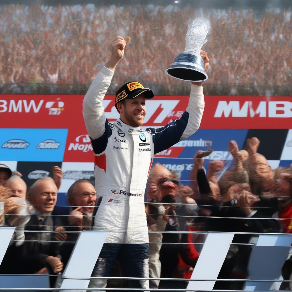 Sebastian Vettel trên bục podium cùng BMW Sauber