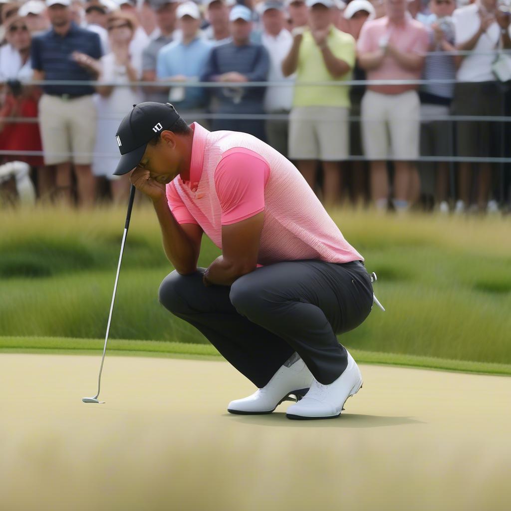 Tiger Woods tập trung thực hiện cú putt tại BMW Championship Round 1