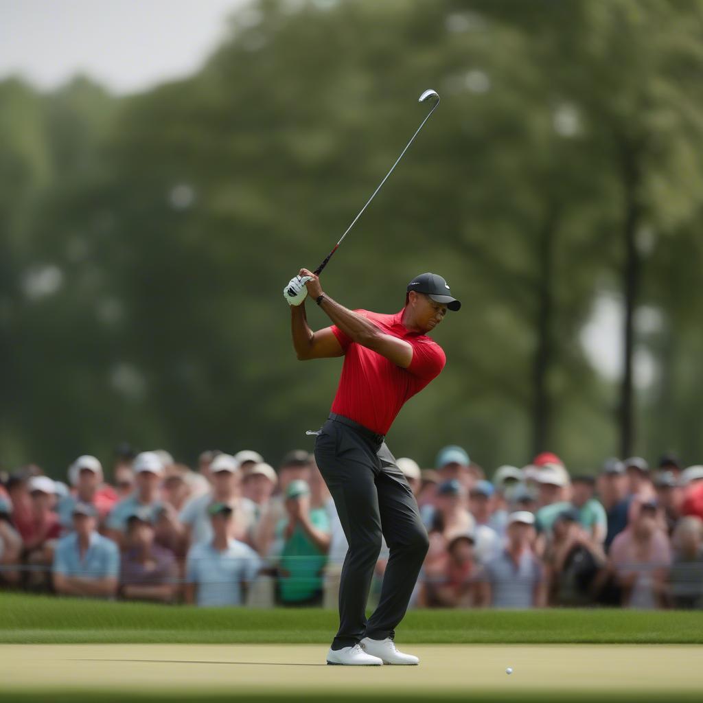 Tiger Woods thực hiện cú swing mạnh mẽ tại BMW Championship Round 1