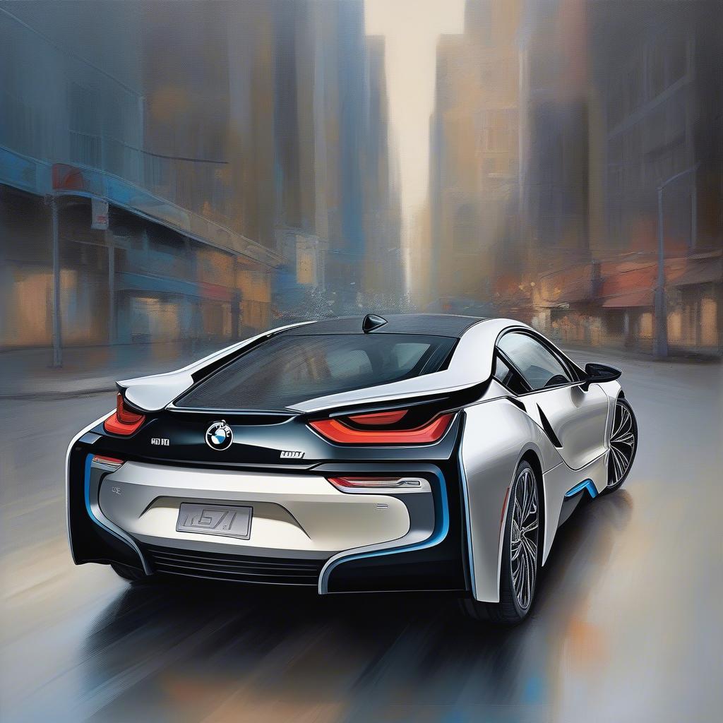 Tranh vẽ BMW i8: Siêu xe hybrid thể hiện sự kết hợp hoàn hảo giữa nghệ thuật và công nghệ.